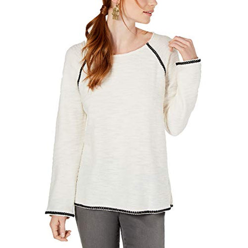 Braided-Trim Scoop-Neck Top